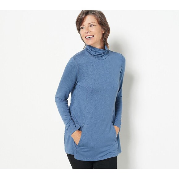 Susan Graver Regular Weekend Jersey Turtleneck Tunic Top Womens XXS Blue NEW - Picture 1 of 7